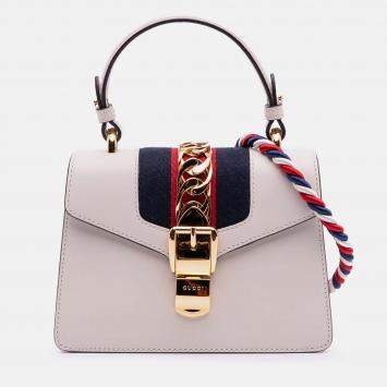 Pre Owned Gucci White Mini Calfskin Sylvie Satchel