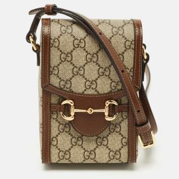Pre Owned Gucci Brown/Beige GG Supreme Canvas Mini Horsebit 1955 Crossbody Bag