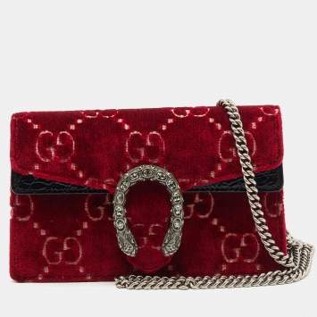 Pre Owned Gucci Red/Black GG Velvet and Patent Leather Super Mini Dionysus Crossbody Bag
