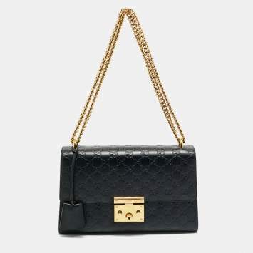 Pre Owned Gucci Black Guccissima Leather Medium Padlock Shoulder Bag