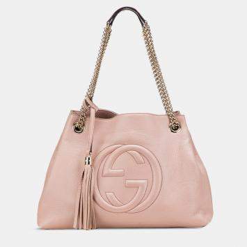Pre Owned Gucci Pink Medium Leather Soho Chain Tote