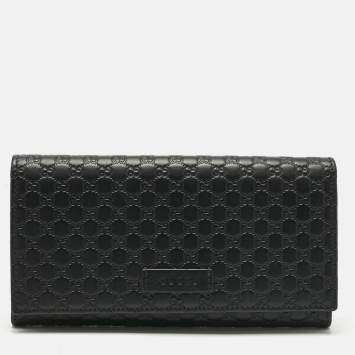 Pre Owned Gucci Black Micro Guccissima Leather Continental Wallet