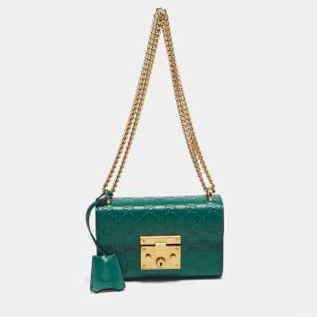 Pre Owned Gucci Green Guccissima Leather Small Padlock Shoulder Bag