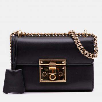 Pre Owned Gucci Black Small Leather Padlock Crossbody
