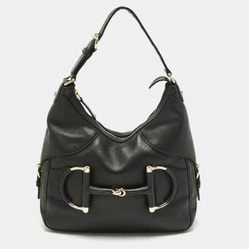 Pre Owned Gucci Black Leather Small Web Horsebit Heritage Hobo