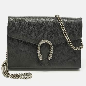 Pre Owned Gucci Black Leather Dionysus Wallet on Chain