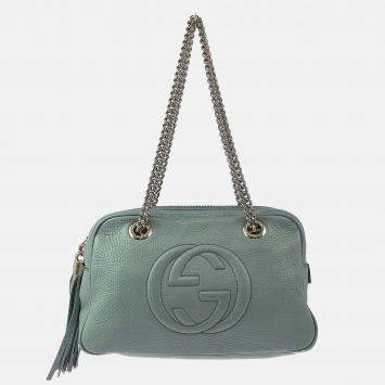 Pre Owned Gucci Soho Light Blue Leather Shoulder Bag