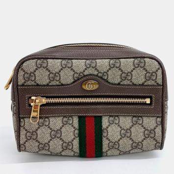 Pre Owned Gucci Ophidia GG Supreme Beige/Brown Coated Canvas Belt Bag