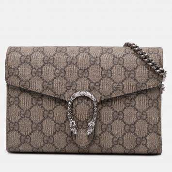 Pre Owned Gucci Brown GG Supreme Dionysus Chain Wallet