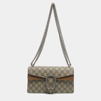 Pre Owned Gucci Beige GG Supreme Canvas and Suede Mini Dionysus Shoulder Bag