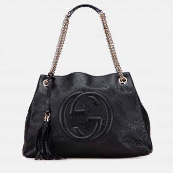 Pre Owned Gucci Black Medium Leather Soho Chain Tote