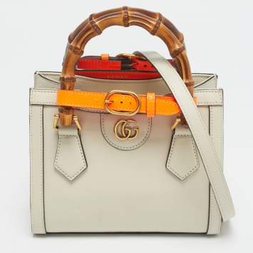 Pre Owned Gucci Off White Leather Mini Diana Tote