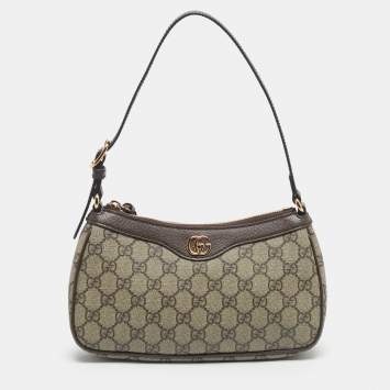 Pre Owned Gucci /BrownBeige GG Supreme Canvas Small Ophidia Shoulder Bag