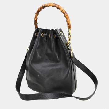 Pre Owned Gucci Black GG Bamboo Shoulder Bag