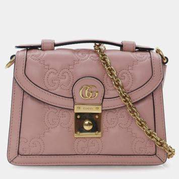 Pre Owned Gucci Pink Small GG Matelasse Leather Top Handle Bag