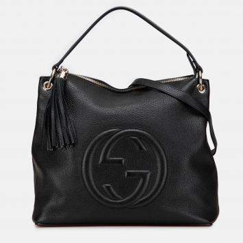 Pre Owned Gucci Black Large Pebbled Calfskin Soho Convertible Hobo