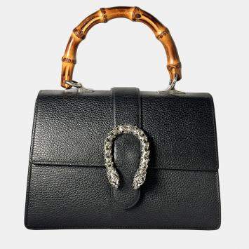 Pre Owned Gucci Black Leather Dionysus Bamboo Top handle Bag