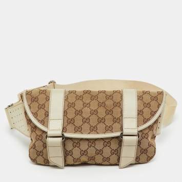 Pre Owned Gucci Beige/Off White GG Canvas and Leather Waist Bag