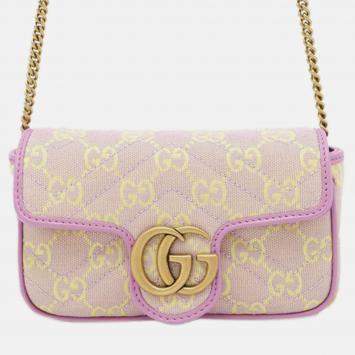 Pre Owned Gucci Purple Super Mini GG Marmont Matelasse Canvas Flap Crossbody