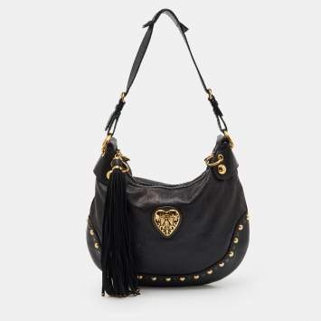 Pre Owned Gucci Black Guccissima Leather Babouska Heart Hobo