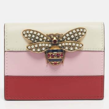 Pre Owned Gucci Tricolor Leather Stripe Queen Margaret Card Case