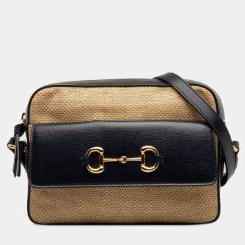 Pre Owned Gucci Blue Brown Horsebit 1955 Flap Pocket Camera Bag