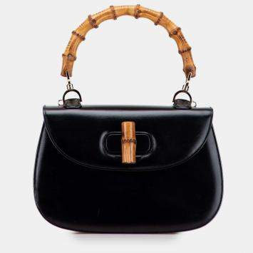 Pre Owned Gucci Black Calfskin Bamboo Night