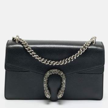 Pre Owned Gucci Black Leather Small Dionysus Crystals Shoulder Bag