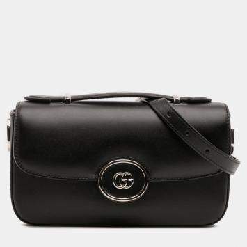 Pre Owned Gucci Black Mini Leather Petite GG Satchel