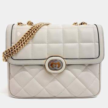 Pre Owned Gucci White Leather Deco Small Shoulder Bag