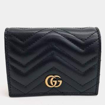 Pre Owned Gucci Black Leather Marmont Half Wallet