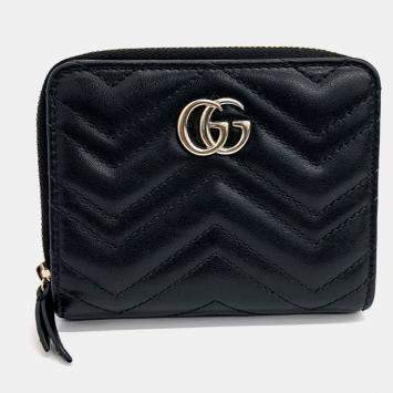 Pre Owned Gucci Black Leather Marmont Half Wallet