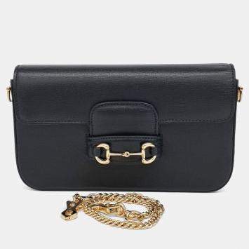 Pre Owned Gucci Black Leather Horsebit 1955 Mini Chain Shoulder Bag
