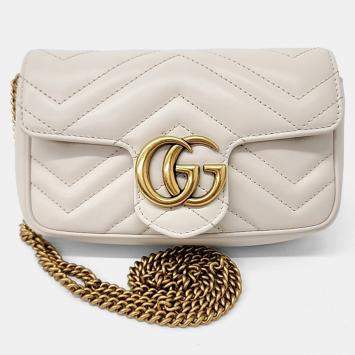 Pre Owned Gucci Cream Leather Matrasse Super Mini Crossbody Bag