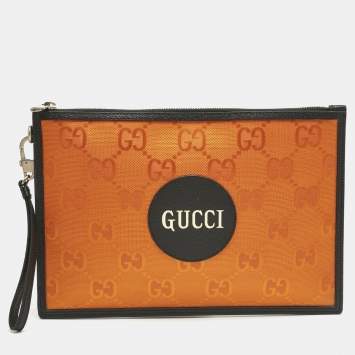 Pre Owned Gucci Orange Jumbo GG Nylon Off The Grid Clutch