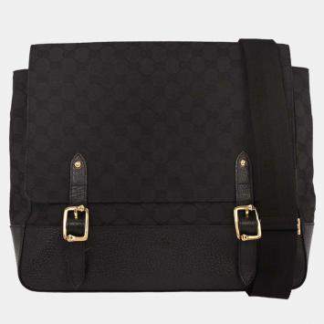 Pre Owned Gucci Black Canvas GG Messenger Shoulder Bag