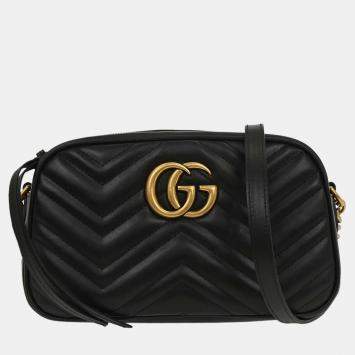 Pre Owned Gucci Black GG Marmont Small Camera Bag