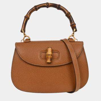 Pre Owned Gucci Brown Pigskin Bamboo 2way Handbag