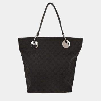 Pre Owned Gucci Black Canvas GG Tote Handbag