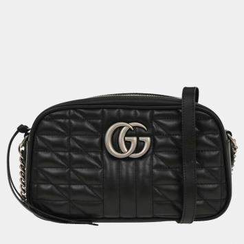 Pre Owned Gucci Black GG Marmont Small Camera Bag