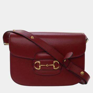 Pre Owned Gucci Red Medium Leather Horsebit 1955 Shoulder Bag