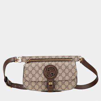 Pre Owned Gucci Beige Brown GG Supreme Blondie Belt Bag