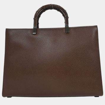 Pre Owned Gucci Brown Pigskin Bamboo Tote Bag