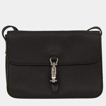 Pre Owned Gucci Black Leather Jackie Flap Shoulder Bag