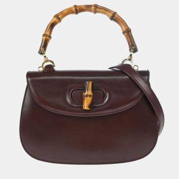 Pre Owned Gucci Brown Bamboo 2way Handbag