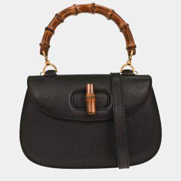 Pre Owned Gucci Black Pigskin Bamboo 2way Handbag
