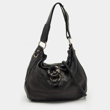 Pre Owned Gucci Black Leather Large Wave Hobo