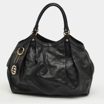 Pre Owned Gucci Black Guccissima Leather Large Sukey Tote