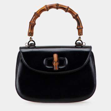 Pre Owned Gucci Black Calfskin Bamboo Night