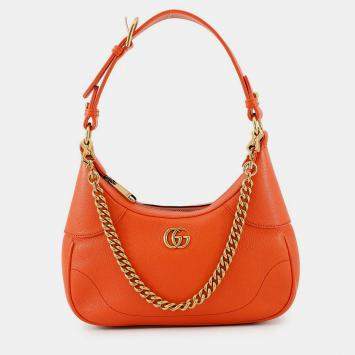 Pre Owned Gucci Aphrodite Shoulder Bag Orange Leather